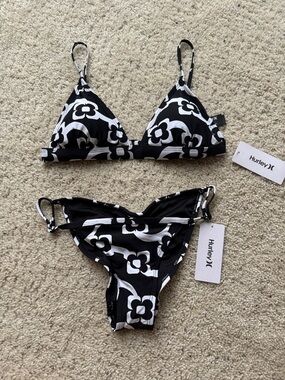 Hurley Black & White Floral Triangle Bikini